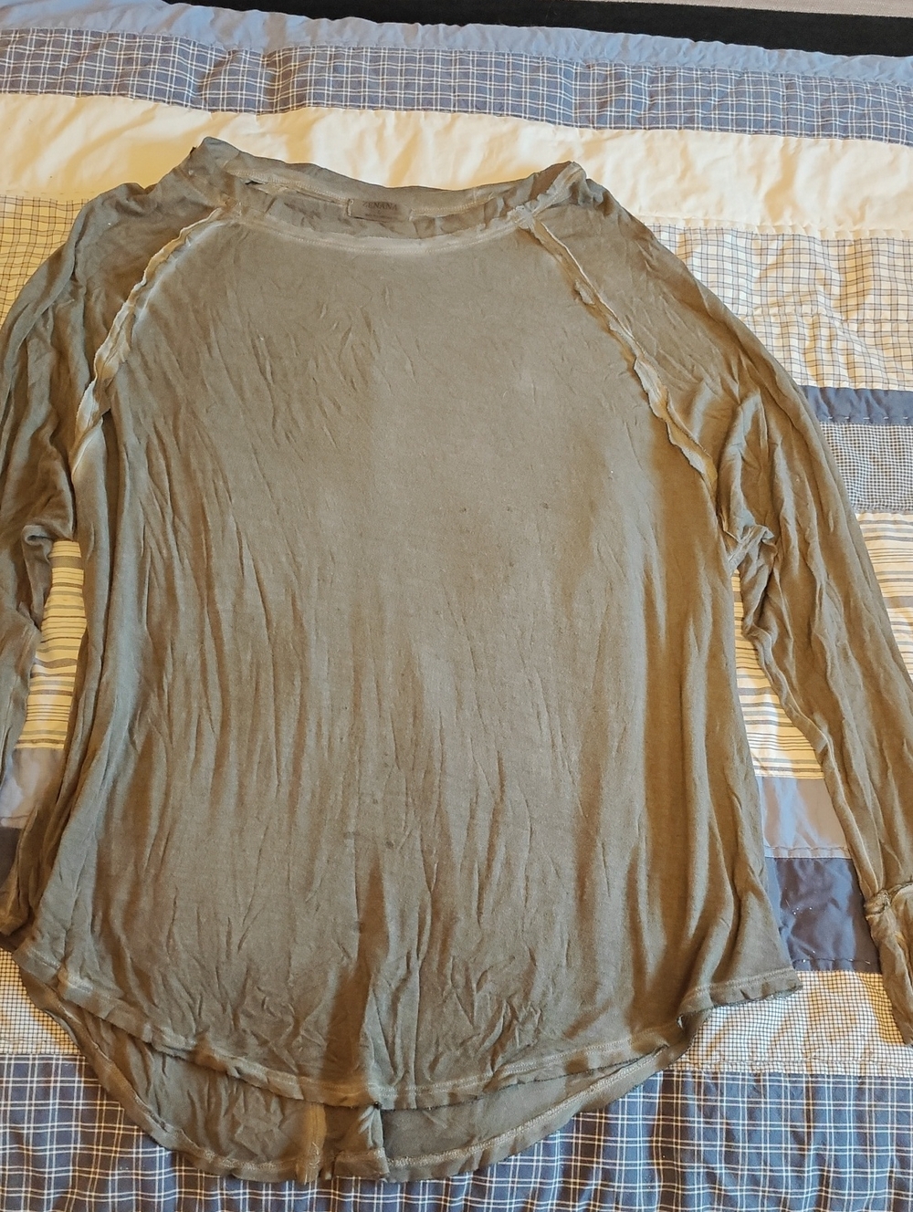 Zenana Outfitters Faded And Distressed Black Long Sleeve Lightweight Top